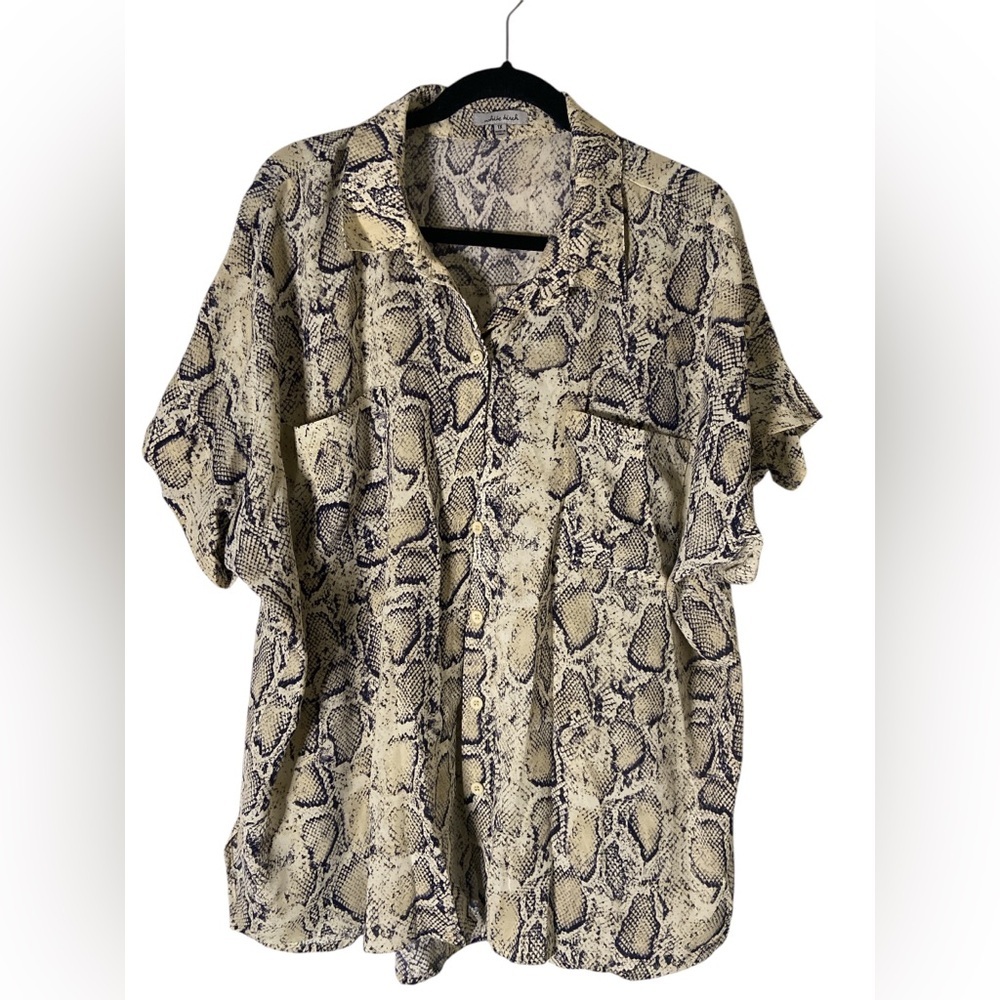 White Birch Cream Navy Snake Print Button Down Shirt Size 1X